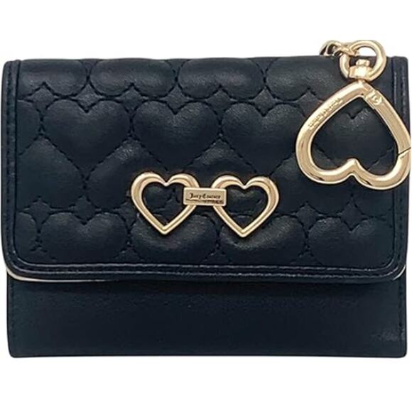 Juicy Couture Women's Double Sided Trifold Wallet with Keyring Liquorice - Picture 1 of 5